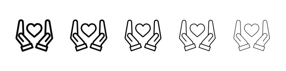 Heart and hands icon logo in stroke lines collection