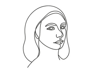Abstract woman face. Black and white hand drawn line art. Outline vector illustration
