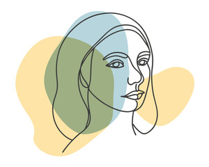 One Line Drawing of Female Face Set. Modern Single Line Art Woman Portrait, Minimalist Contour Drawing. Vector One Line Illustration