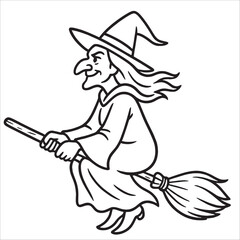 Premium Halloween Witch Outline Drawing