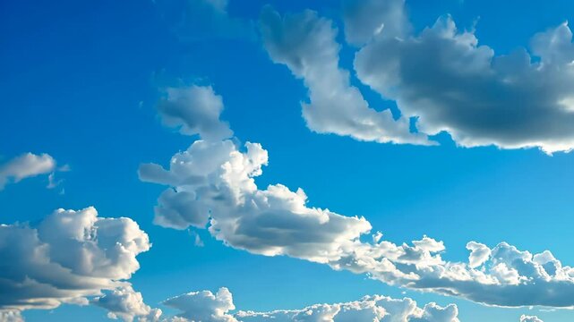 slow moving clouds on blue sky, background video, concept relaxation, meditation