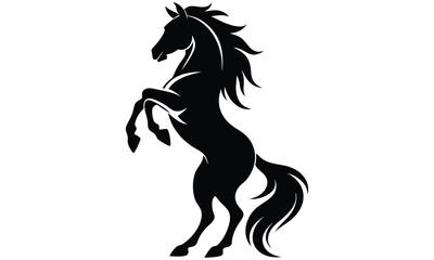 Black silhouette of a horse rearing up on hind legs