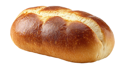 Freshly baked whole wheat bread loaf isolated on a white background.