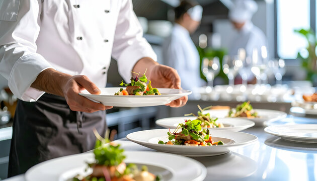 waiter serving food in restaurant - Powered by Adobe