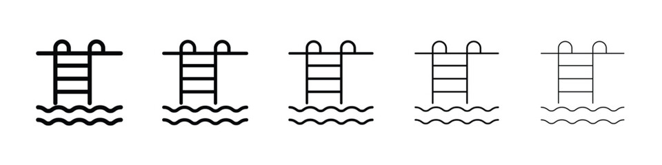 Ladder in swimming pool icon logo in stroke lines collection