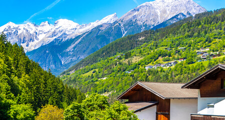 Lechtal Austria alpine mountain landscape panorama and village.