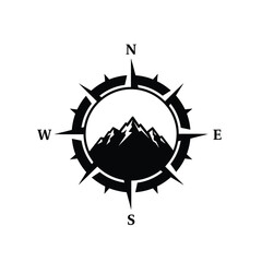 Black Compass Rose Silhouette Mountains Vector Graphic