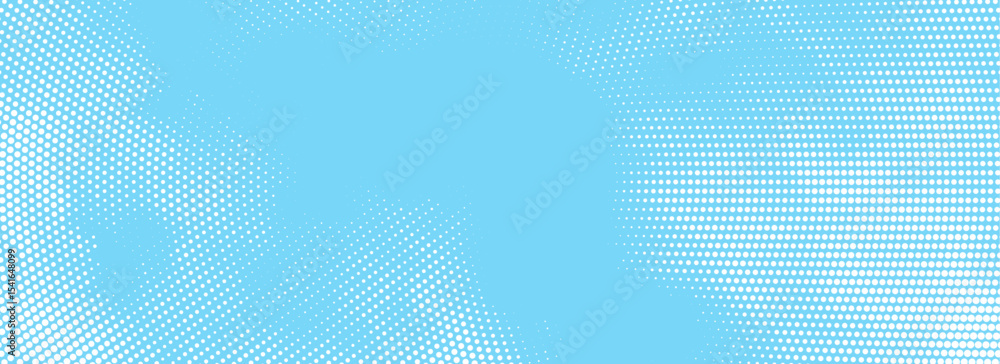Poster Color halftone texture of blue sky with clouds. Abstract cloud pattern vector dotted pixel texture background with copy space. Vintage cloudy sky