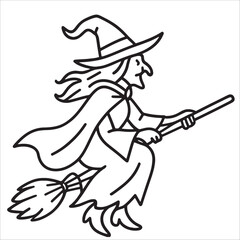 Premium Halloween Witch Outline Drawing