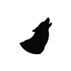 Black Coyote Silhouette Howling at Moon Vector Icon