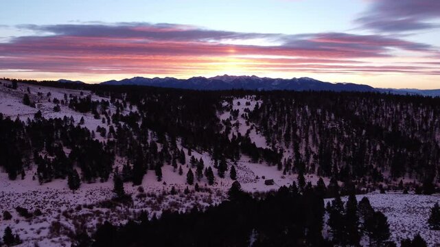 Tobacco Root Mountains and sunset drone 
