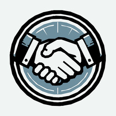 A handshake within a segmented circular border, representing a detailed or structured agreement.
