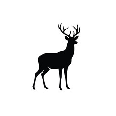 Black Silhouette Vector Deer Icon White Background