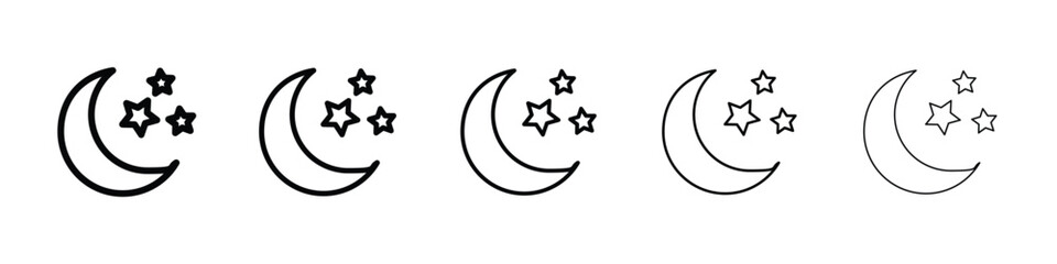 Moon stars icon logo in stroke lines collection