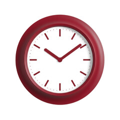 Modern round red wall clock displaying time against a plain background, ideal for interior design