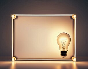 Glowing light bulb and retro frame with bulbs, copy space