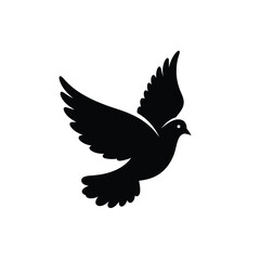Black Dove Silhouette Vector Icon Flying White Background