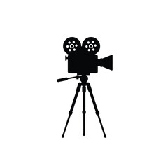 Black Silhouette Film Camera Tripod Vector Icon movie