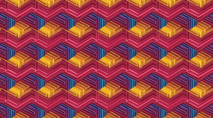 Retro Style Geometric 3D Isometric Block Pattern