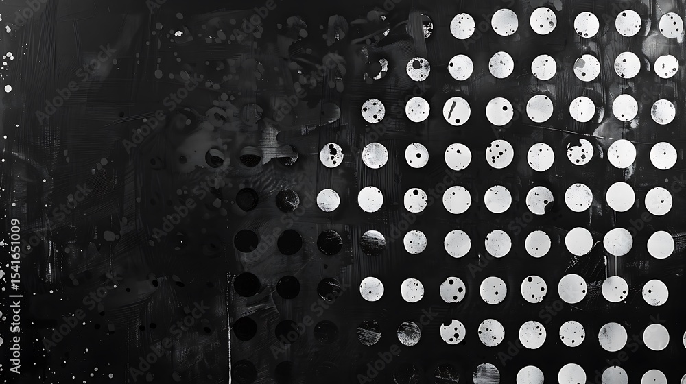 Poster abstract black and white design with circular patterns.