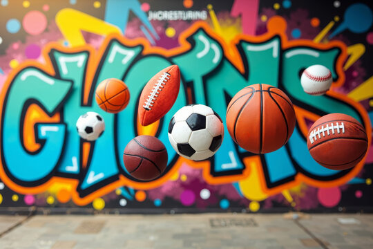 Sports Equipment Collage: A Vibrant Fusion of Gear and Street Art