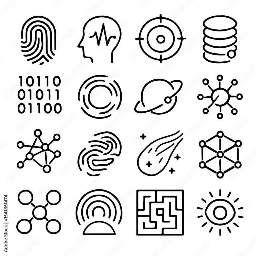 Poster vector icon set for web design with communication and network symbols