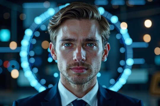 Analyzing a Young Businessman's Face with Advanced AI Technology