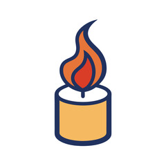 Illuminated candle flame icon with orange and red color scheme isolated on white background