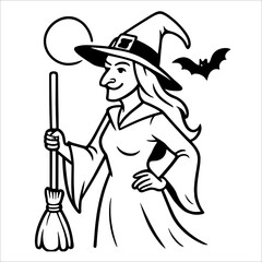 Premium Halloween Witch Outline Drawing