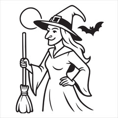 Premium Halloween Witch Outline Drawing
