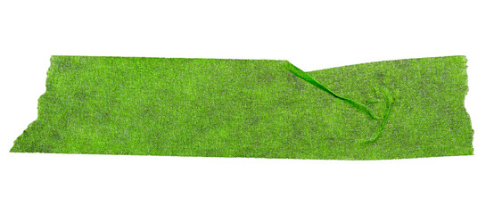 Green adhesive torn paper masking tape isolated on white background