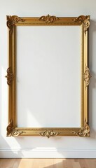 Elegant gold frame on white wall, artwork space, style, design