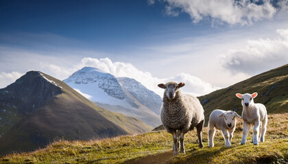 sheep and lamb in the mountains