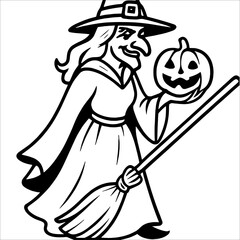 Halloween Witch Outline Drawing