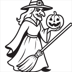 Halloween Witch Outline Drawing