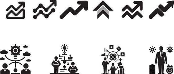 Business growth strategy icons set success achievement. eps-10