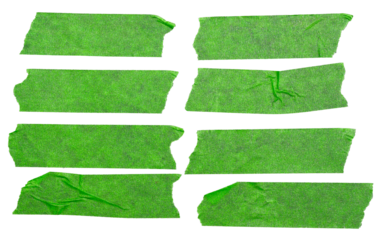 Set of green adhesive torn paper tape isolated on transparent background