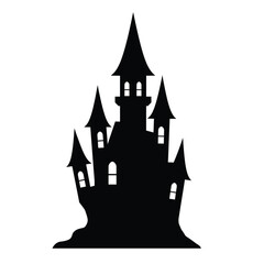 Obraz premium Black Silhouette Haunted Castle Vector Icon White Background