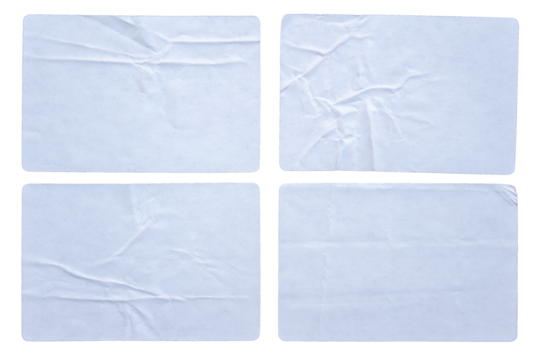 Set of white adhesive glued paper sticker label with transparent background cut out design element