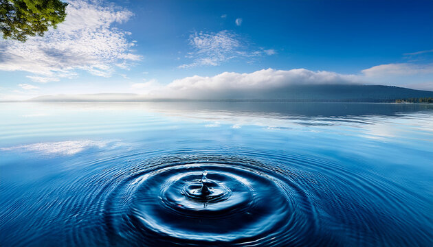water drop ripples calm lake serene sky background