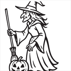 Halloween Witch Outline Drawing