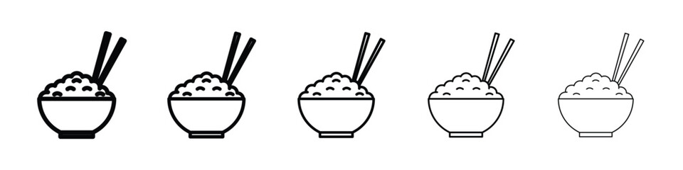 Rice bowl icon logo in stroke lines collection