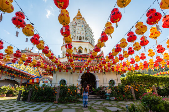 Asian woman visiting Kek Lok Si Temple, Penang, Malaysia