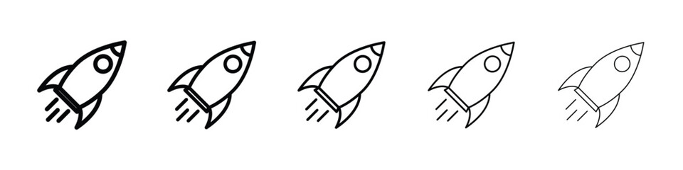 Fototapeta premium Rocket launch icon logo in stroke lines collection