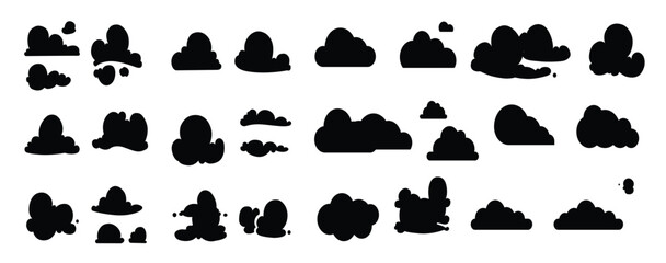 black-clouds cloud icons collection isolated flat sky elements weather nature symbols cloudy vector.