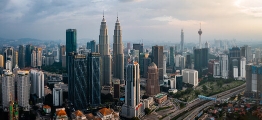 Panoramic of Kuala Lumpur skyline at sunset