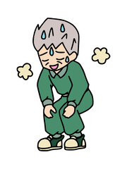運動後に疲れて汗をかくシニア男性のイラスト　カラー（Affinity Designer版）