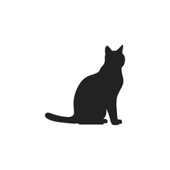 Black Cat Silhouette Sitting on White Background Minimal Vector Illustration