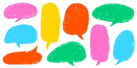 Crayon Speech Bubble Frame. Vector Chalk Talk Balloon. Colorful Dialog Chat Illustrations