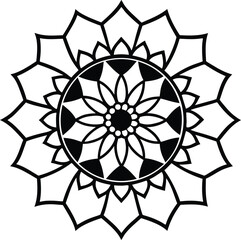 Black thin-line mandala with spiritual geometric harmony